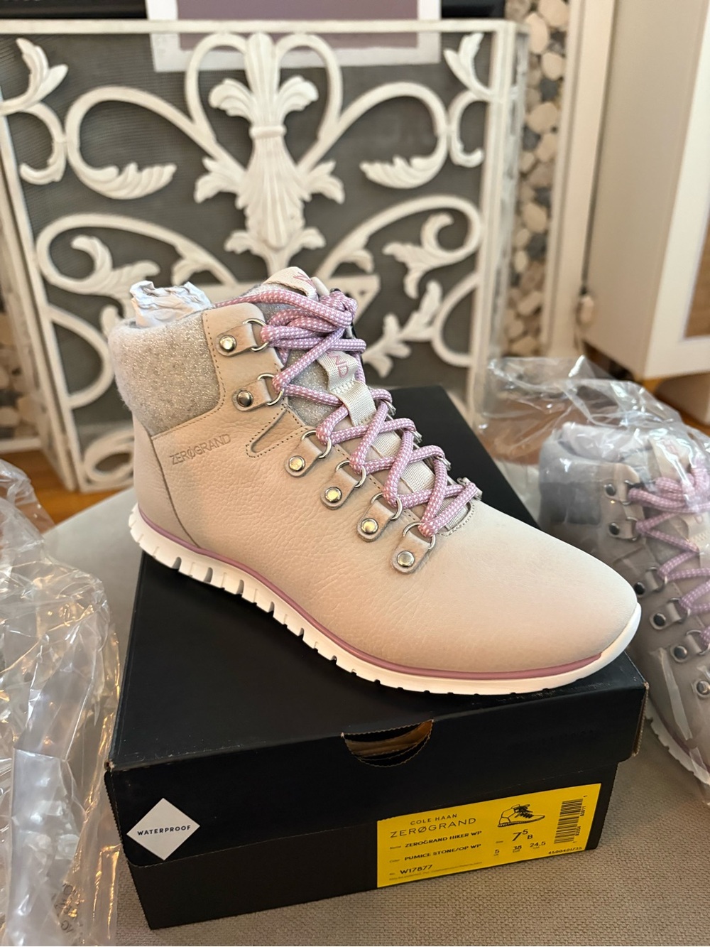 Cole Haan ZERØGRAND Women's Lace-Up Hiker Boot with Lavender Laces